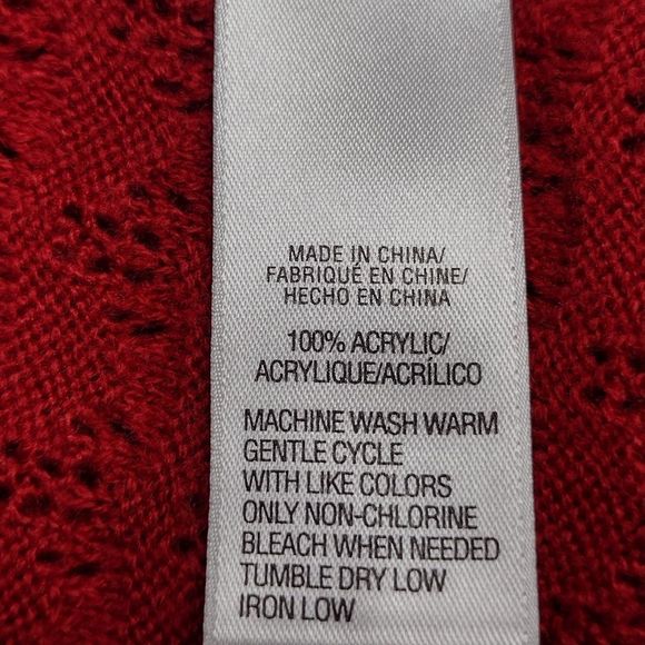 Izod VTG Cardigan Sweater Red Open Knit Ribbed Trim Open Front Size Small - Picture 9 of 10